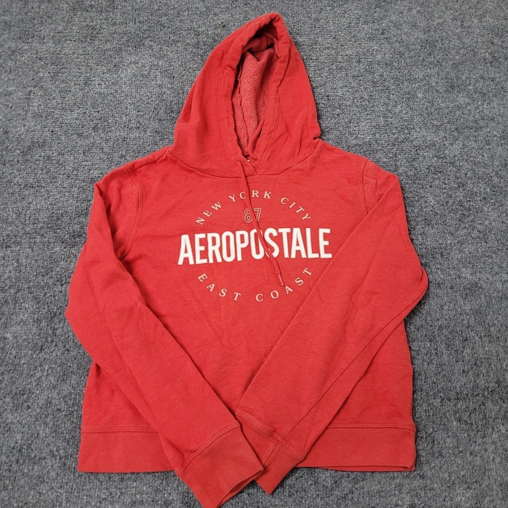 Aeropostale Hoodie Womens Size S Red Graphic Logo Long Sleeve Fleece Sweatshirt